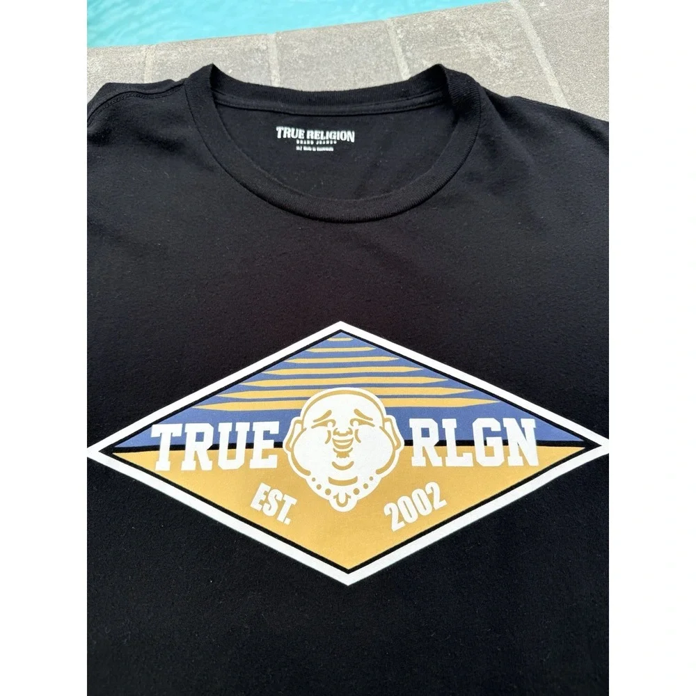 True Religion Men's Short Sleeve Crew Neck Black Logo Graphic T-shirt Size XL